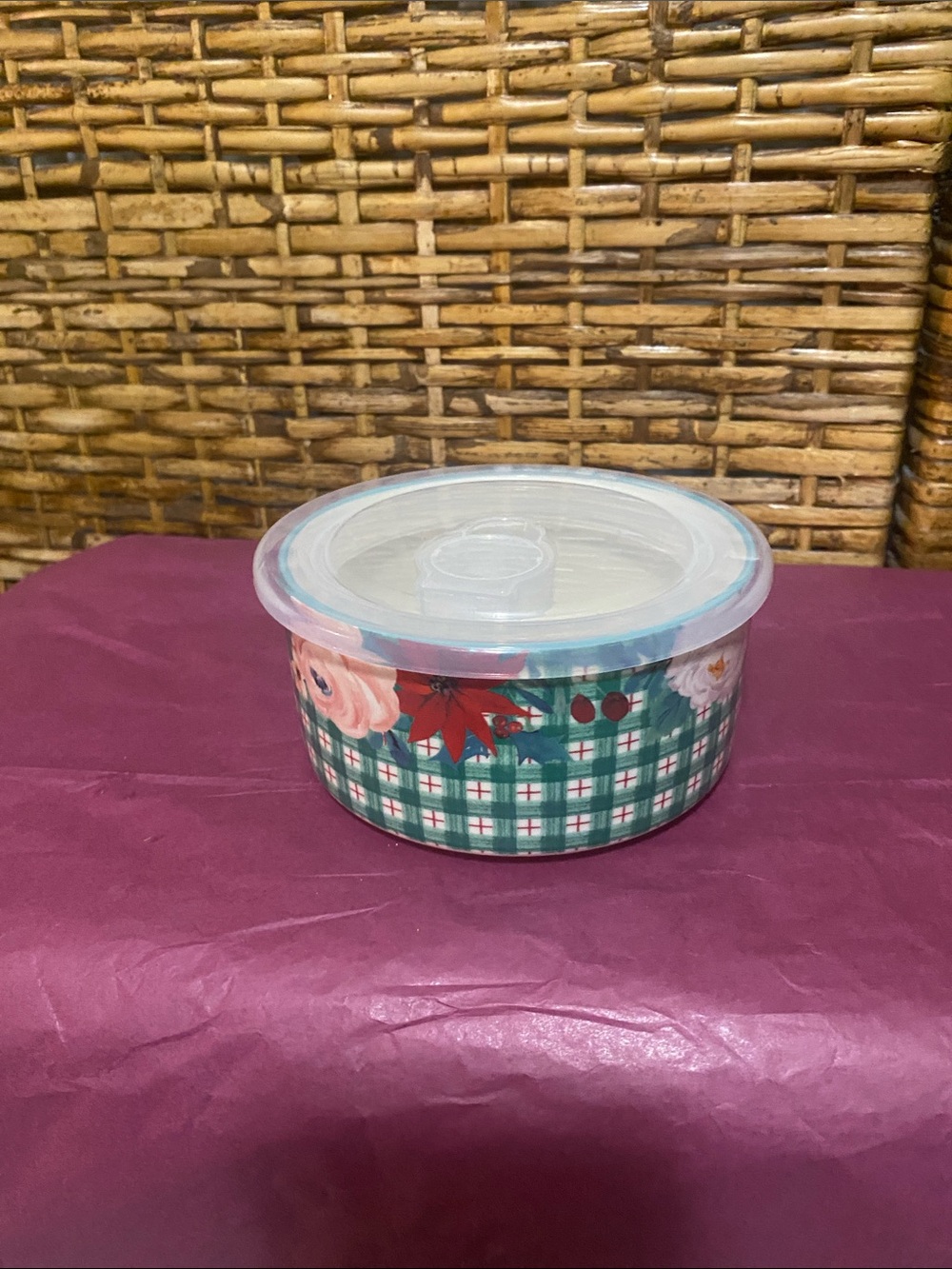 NWOT The Pioneer Woman vent lid bowl turquoise plaid floral